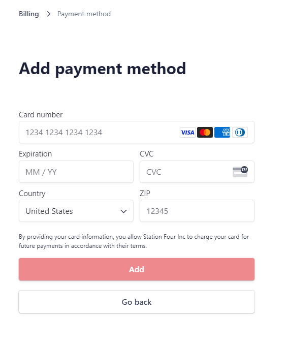 A screenshot of a credit card payment method

Description automatically generated